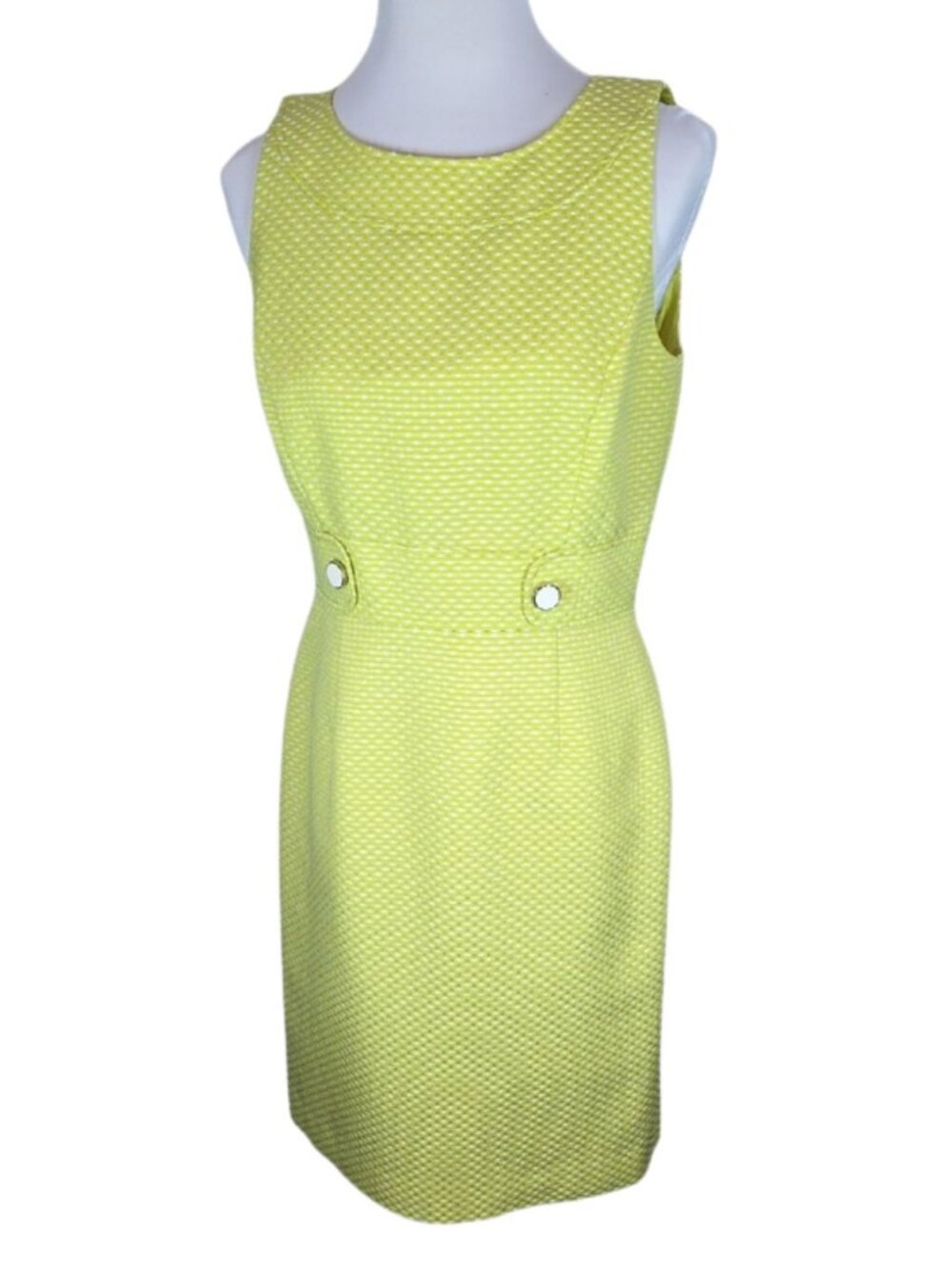 Tahari Arthur S. Levine Citron - Lime Textured Sleeveless Sheath Dress Size 8